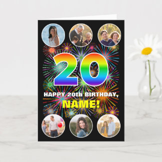 Carte 20e anniversaire : Arc en ciel amusant #, Nom pers