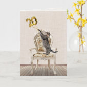 Carte 20e anniversaire Ballons et Tabby Cat (Fleur jaune)