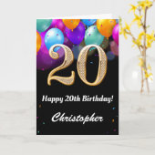 Carte 20e anniversaire Ballons noirs et dorés (Fleur jaune)
