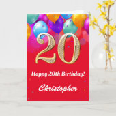 Carte 20e anniversaire Ballons rouges et dorés (Fleur jaune)