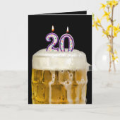 Carte 20e anniversaire Bière sur noir (Fleur jaune)