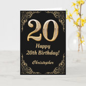 Carte 20e anniversaire Black and Gold Parties scintillan (Fleur jaune)