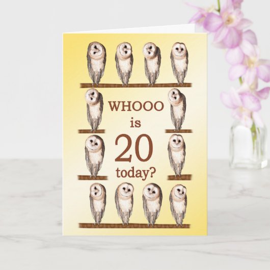 Carte 20e anniversaire, Chouettes curieuses (Orchidée)