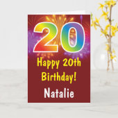 Carte 20e anniversaire coloré arc-en-ciel feux d'artific (Fleur jaune)