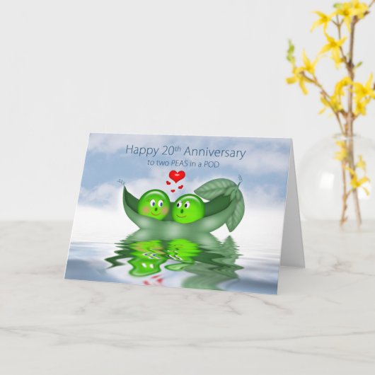 Carte 20e anniversaire de mariage,Deux petits pois dans (Fleur jaune)
