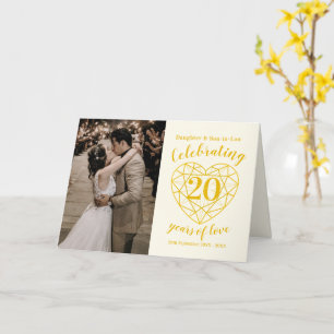 Carte 20e anniversaire du Mariage coeur en diamant doré