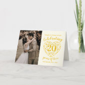 Carte 20e anniversaire du Mariage coeur en diamant doré (Devant)