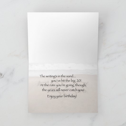 Carte 20e anniversaire Ecriture dans le sable sur la pla (Intérieur)