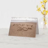 Carte 20e anniversaire Ecriture dans le sable sur la pla (Fleur jaune)
