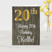 Carte 20e Anniversaire : Élégant aspect or faux #, Bois  (Fleur jaune)