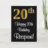 Carte 20e anniversaire ~ Elégant Luxueux Faux Gold Look (Devant)