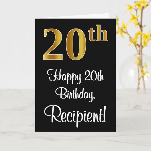 Carte 20e anniversaire ~ Elégant Luxueux Faux Gold Look (Fleur jaune)