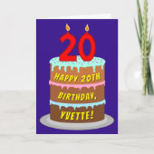 Carte 20e anniversaire : Fun Cake and Candles + Nom pers (Devant)