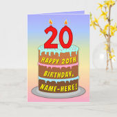 Carte 20e anniversaire — Fun Cake & Candles, avec nom pe (Fleur jaune)