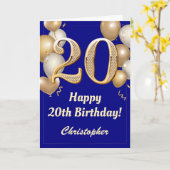 Carte 20e anniversaire Marine Bleu et Ballons d'or Confe (Fleur jaune)