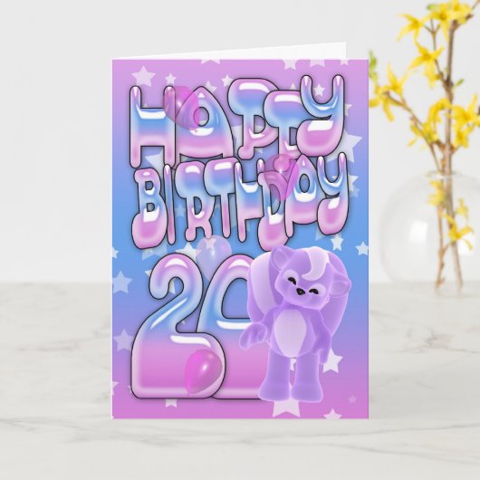 Carte 20e Anniversaire mignonne avec petit skunk (Fleur jaune)