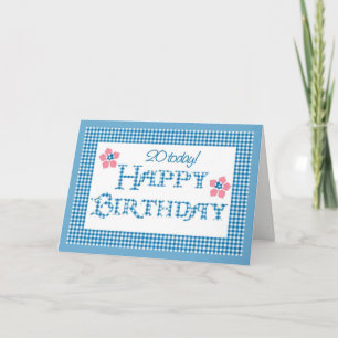 Carte 20e anniversaire, motif à carreaux bleus