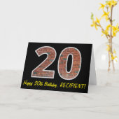 Carte 20e anniversaire - Motif de mur de briques "20" av (Fleur jaune)