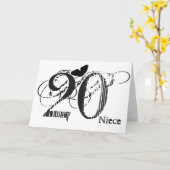 Carte 20e anniversaire, nièce, papillon, noir & blanc. (Fleur jaune)
