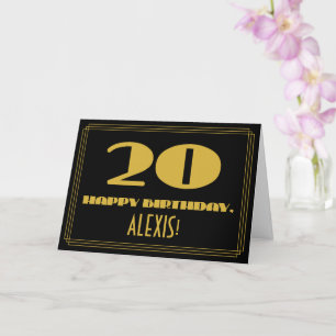 Carte 20e anniversaire : Nom + Art Déco Inspiré Look "20