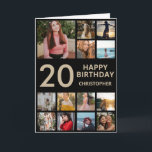 Carte 20e anniversaire Photo Collage 13 Photos Black & G<br><div class="desc">20e Joyeux Anniversaire Photo Collage 13 Photos Carte d'Anniversaire Noir et Or pour n'importe quel âge. 1er 13ème 15ème 16ème 18ème 20ème 21ème 30ème 40ème 50ème 60ème 70ème 80ème 90ème 100ème, tout âge. Pour plus de personnalisation, cliquez sur le bouton "Customiser" et utilisez notre outil de conception pour modifier ce...</div>