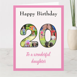 Carte 20e anniversaire Photo Collage fille grande unique