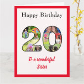 Carte 20e anniversaire Photo Collage Soeur Unique Grande (Fleur jaune)