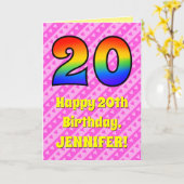 Carte 20e anniversaire : Pink Stripes & Hearts, Arc en c (Fleur jaune)