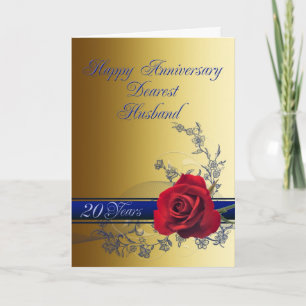 carte 20e anniversaire pour mari avec une rose rou