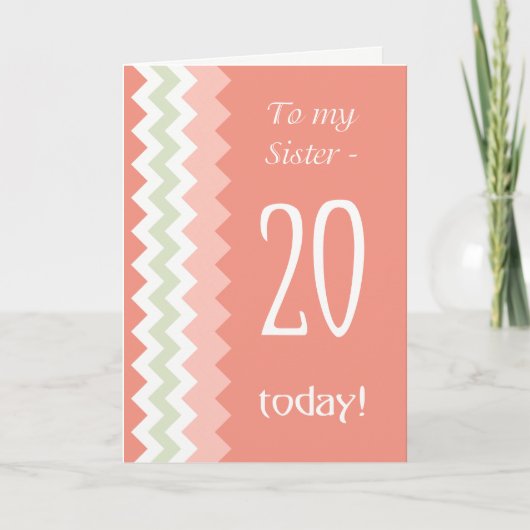 Carte 20e anniversaire pour Soeur, Coral, Chevrons à la (Devant)