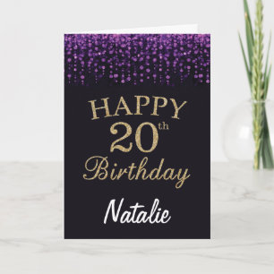 Carte 20e Anniversaire Purple Black and Gold Parties sci