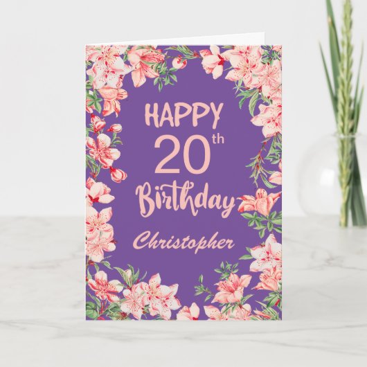 Carte 20e anniversaire Purple Peach Aquarelle rose (Devant)
