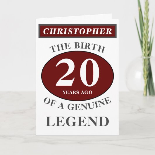 Carte 20e anniversaire Red Genuine Legend Ajouter votre (Devant)