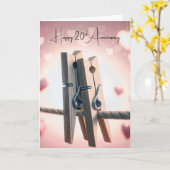 Carte 20e Anniversaire Vêtements sur une ligne de linge (Fleur jaune)