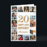 Carte 20e Joyeux Anniversaire Gold et White Photo Collag<br><div class="desc">20th Happy Birthday Gold et White Photo Collage Carte Anniversaire. Pour plus de personnalisation,  cliquez sur le bouton "Customiser" et utilisez notre outil de conception pour modifier ce modèle.</div>