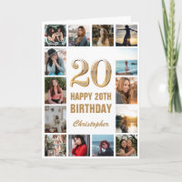 20e Joyeux Anniversaire Gold et White Photo Collag