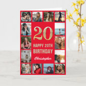Carte 20e Joyeux Anniversaire Rouge et or Collage photo (Fleur jaune)