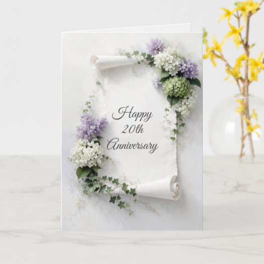 Carte 20th Anniversary Scroll Lilacs and Hydrangeas  (Fleur jaune)