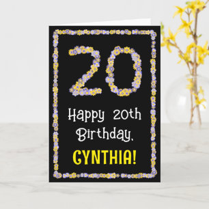 Carte 20th Birthday: Floral Flowers Number, Custom Name