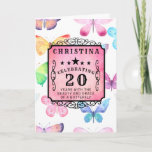 Carte 20th Birthday Pink Watercolor Butterfly Greeting<br><div class="desc">The beauty of butterflies with the softness of water colors and the pink wash makes this a special 20th birthday card design. Easy to edit text using the template provided.</div>