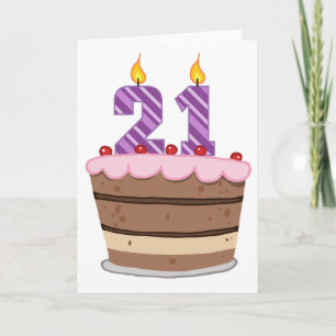 Carte 21 ans sur le gâteau d'anniversaire