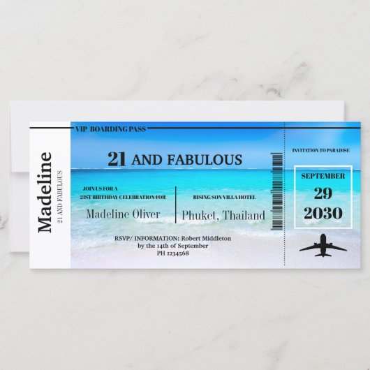 Carte 21 et Fabulous Boarding Pass QR Code Anniversaire (Devant)