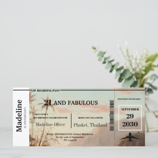 Carte 21 et Fabulous Tropical Boarding Pass QR Code (Debout devant)