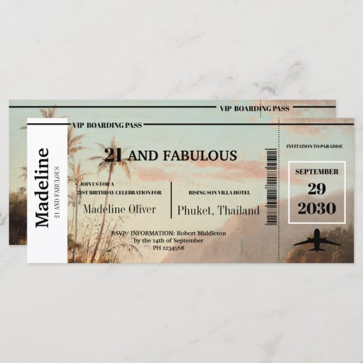 Carte 21 et Fabulous Tropical Boarding Pass QR Code (Devant / Derrière)