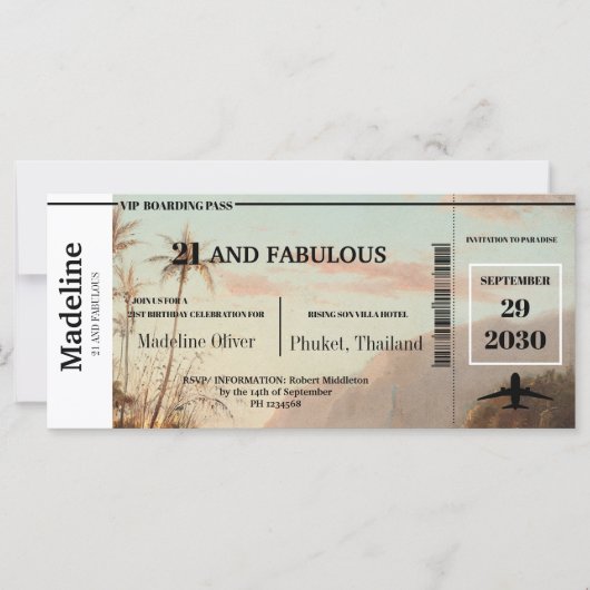 Carte 21 et Fabulous Tropical Boarding Pass QR Code (Devant)