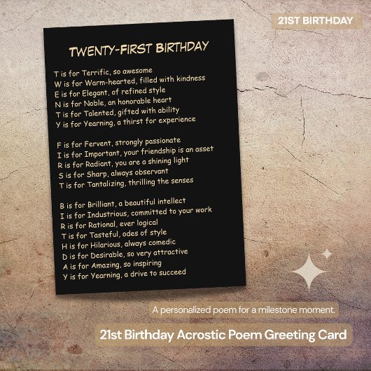 Carte 21e anniversaire Acrostic Poem Greeting Card