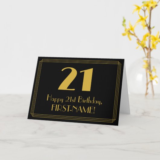 Carte 21e anniversaire : Art Déco Inspiré Look "21" + No (Fleur jaune)