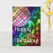 Carte 21e anniversaire avec boule disco et arc-en-ciel d (Fleur jaune)