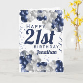 Carte 21e anniversaire Ballons bleus de la Marine (Fleur jaune)