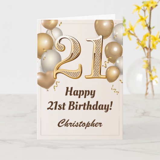 Carte 21e anniversaire Ballons d'or et Confetti Annivers (Fleur jaune)